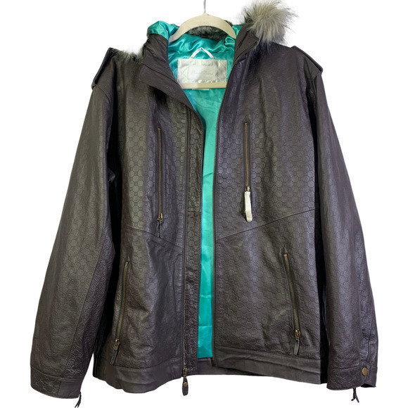 SPECIAL BLEND Dark Brown Embossed Leather Snowboarding Jacket - Picture 3 of 15